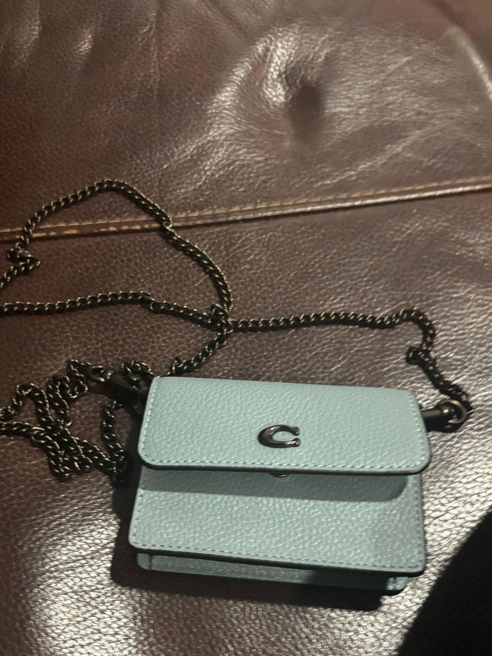 Coach Half Flap Leather Mini Card Case Crossbody Should Bag in Light Blue